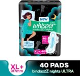 Whisper Bindazzz Nights Xl+, Upto 0% Leaks All Night Long Sanitary Pad(Pack Of 40)